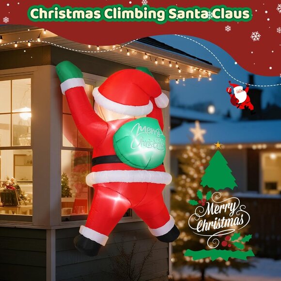 Climbing Santa Christmas Inflatable with LED Lights for Roof Window Yard Decor - Picture 5 of 7